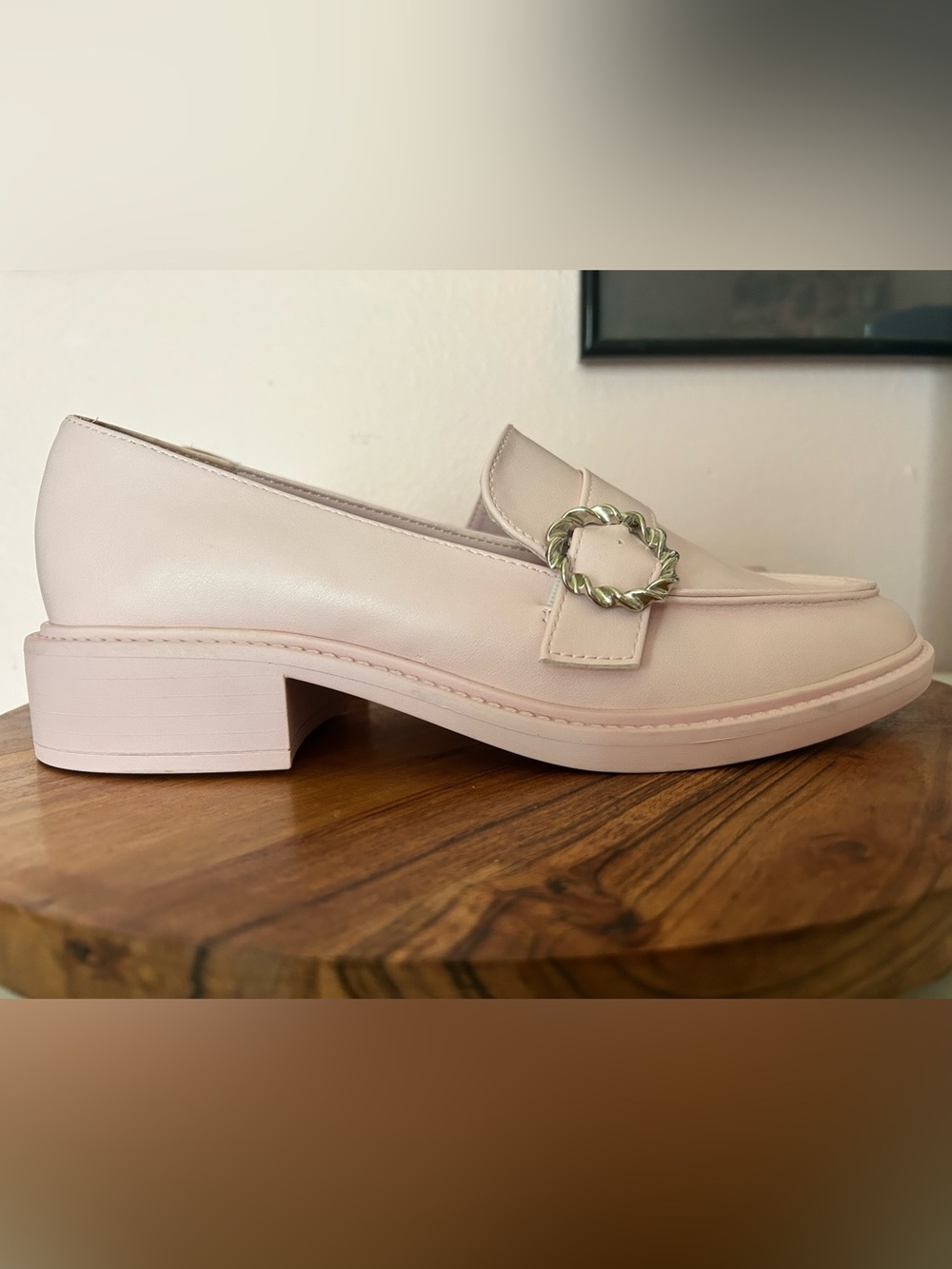 Women's Pink Chain-Trim Block Heel Loafers